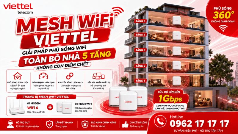 Mesh WiFi Viettel – Giải Pháp Phủ Sóng WiFi Toàn Bộ Nhà 5 Tầng Không Còn Điểm Chết