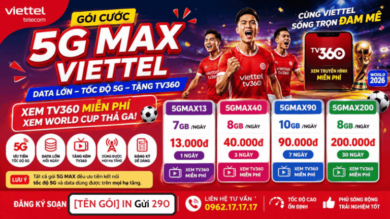 Gói 5G MAX Viettel Tặng TV360