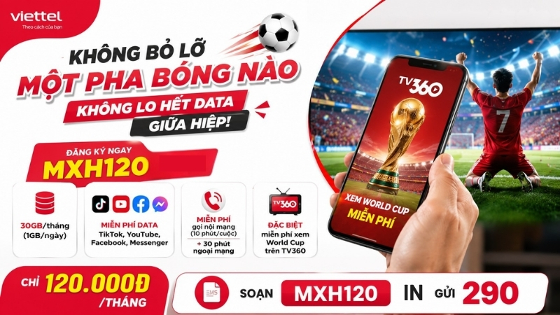 Gói MXH120 Viettel: Xem World Cup Miễn Phí Trên TV360, Không Lo Hết Data Giữa Hiệp