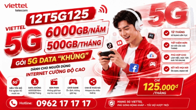 12T5G125 Viettel – 6000GB/Năm, 500GB/Tháng