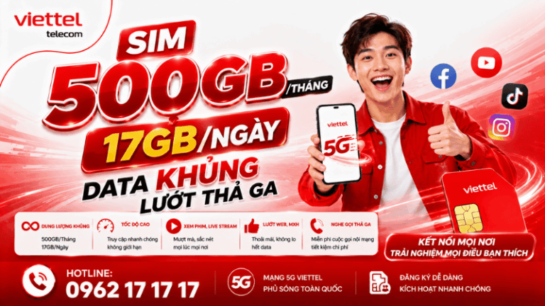 SIM Viettel 500GB/Tháng