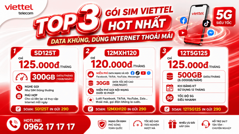 Top 3 Gói Sim Viettel Hot Nhất - Data Khủng, Dùng Internet Thoải Mái